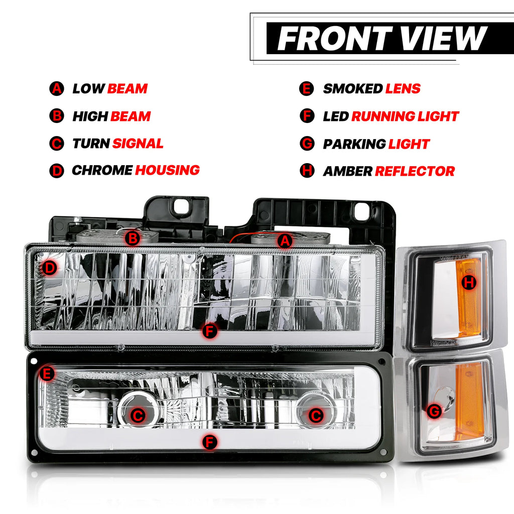 LED Tube Headlight Assembly with 6000K LED Bulbs C7447