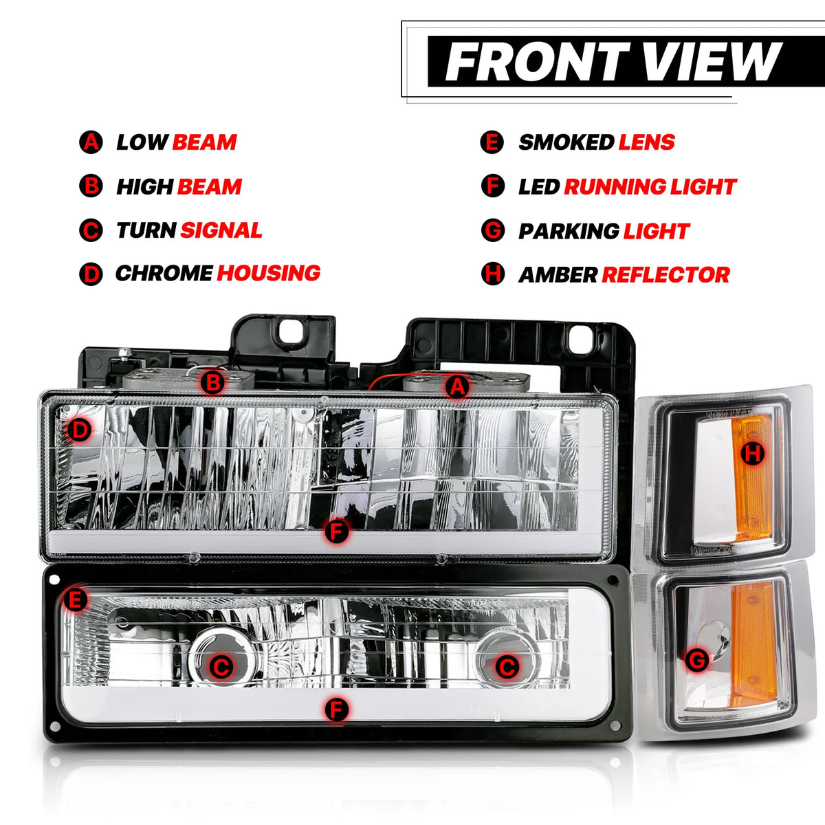 LED Tube Headlight Assembly with 6000K LED Bulbs C7447