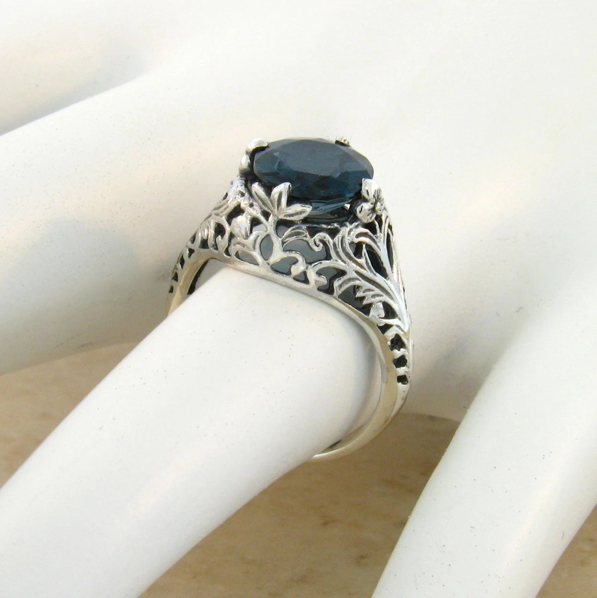 2 Carat Genuine London Blue Topaz 925 Sterling Filigree Ring G763