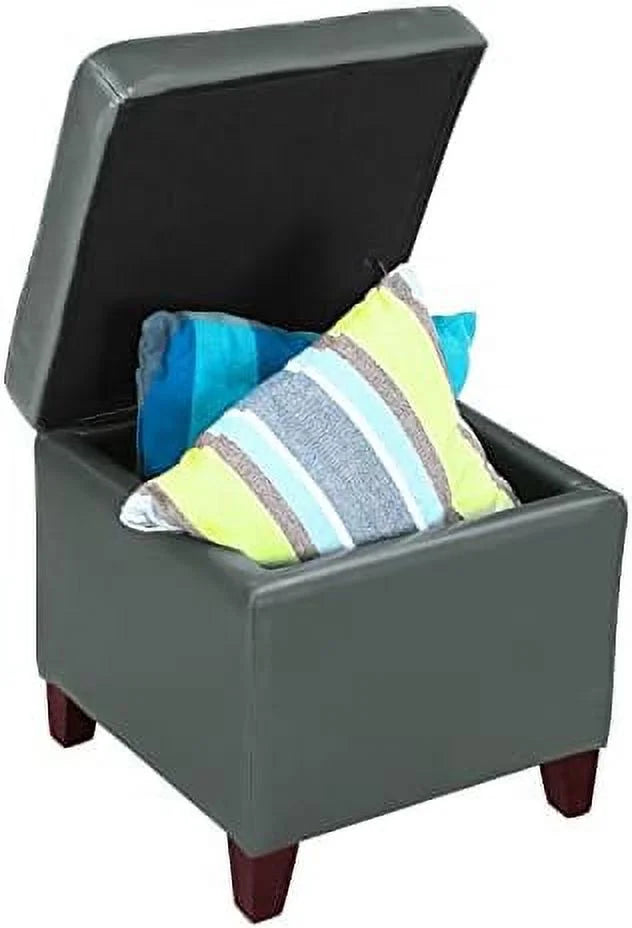 Tufted Leather Square Ottoman with Hinged Lid O75939