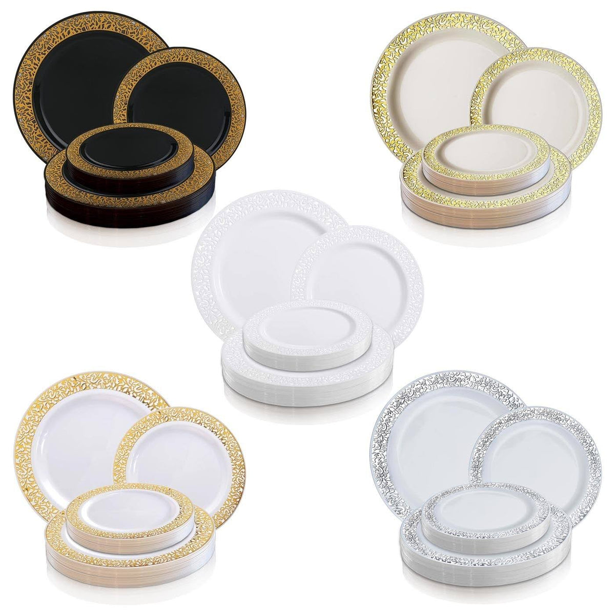 White with Gold Rim Disposable Plastic Salad Plates, 120 Pcs T80550