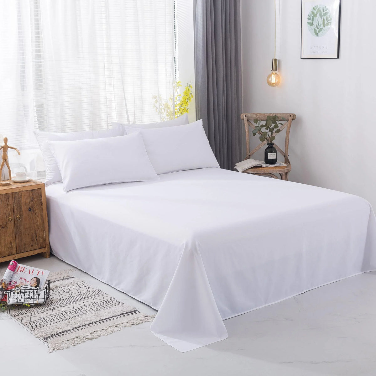 8 Pack Twin White Flat Sheets with Color Hems U966525