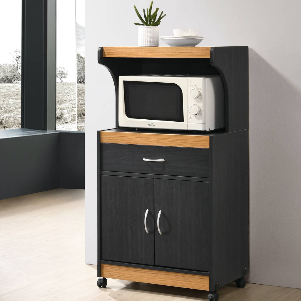 Black-Beech Microwave Kitchen Cart D804