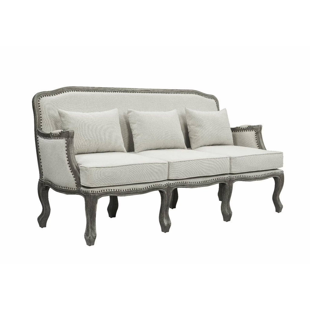 Cream Linen Fabric Sofa with 3 Pillows C286