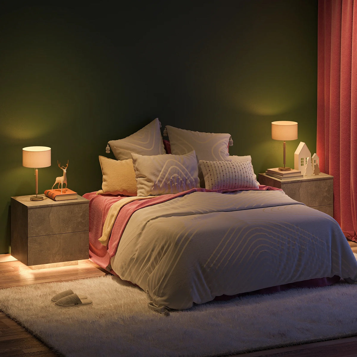 LED Nightstands Set of 2 with 2 Drawers D3965