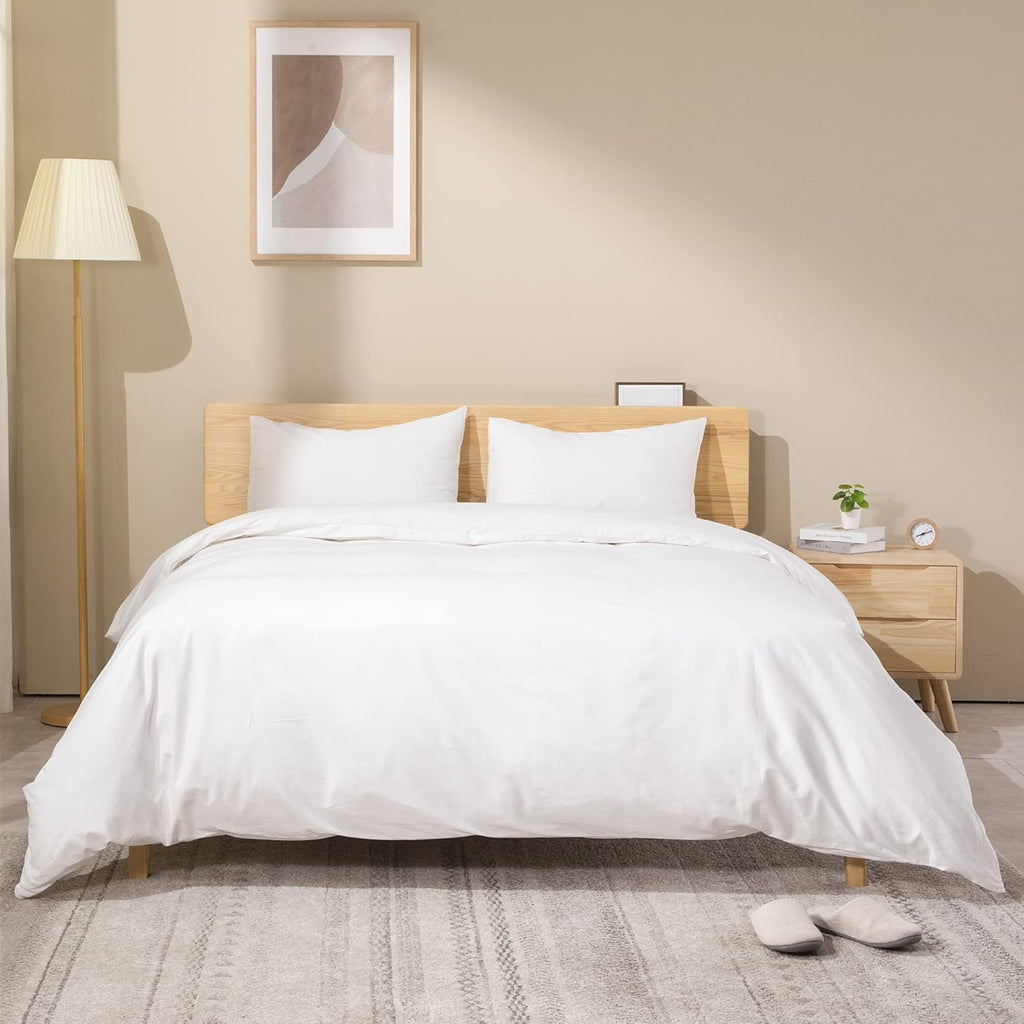 White Washed Cotton Queen Duvet Cover Set, 3-Piece L540575