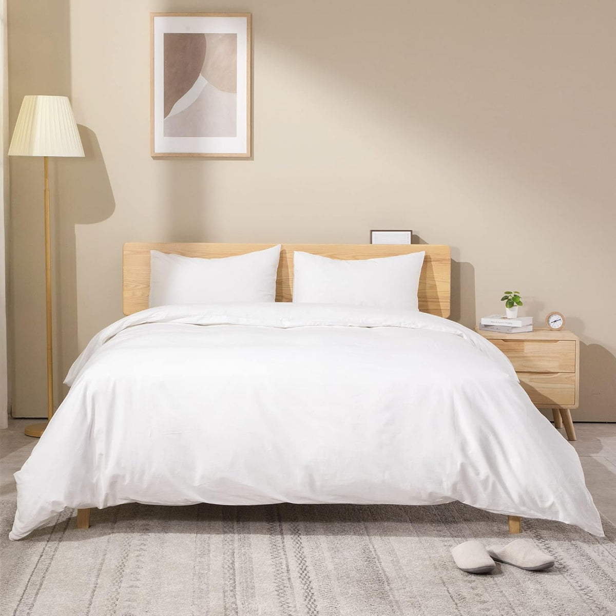 White Washed Cotton Queen Duvet Cover Set, 3-Piece L540575