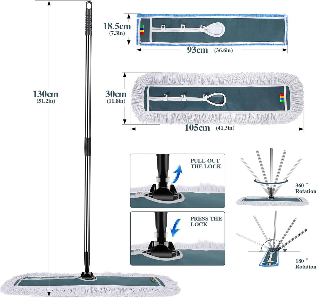 Commercial Dust Mop with 2 Microfiber Mop Pads, 51.2'' Metal Head with Stainless Steel Handle, Pack of 2 H4658
