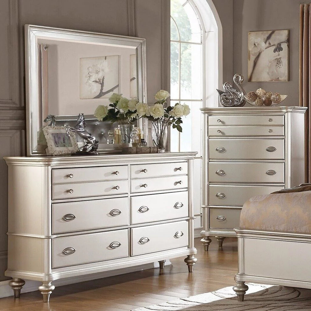 California King Size 4pc Bed Set Faux Leather Tufted Headboard Dresser Mirror Nightstand F26510