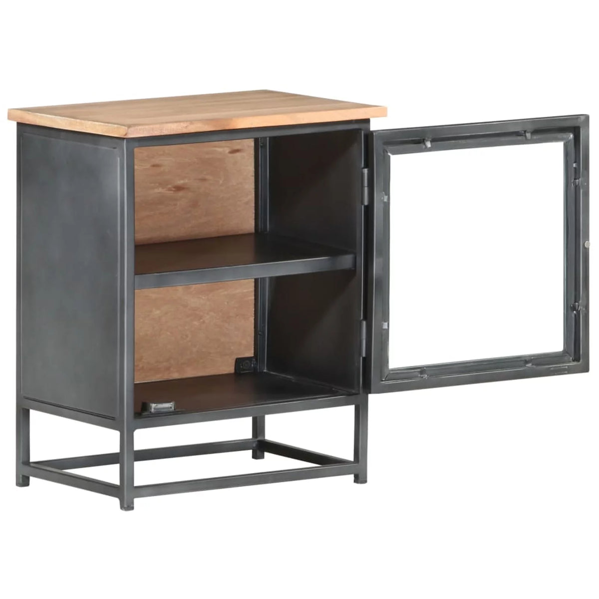 Gray Acacia Wood Bedside Cabinet with Glass Door M660678