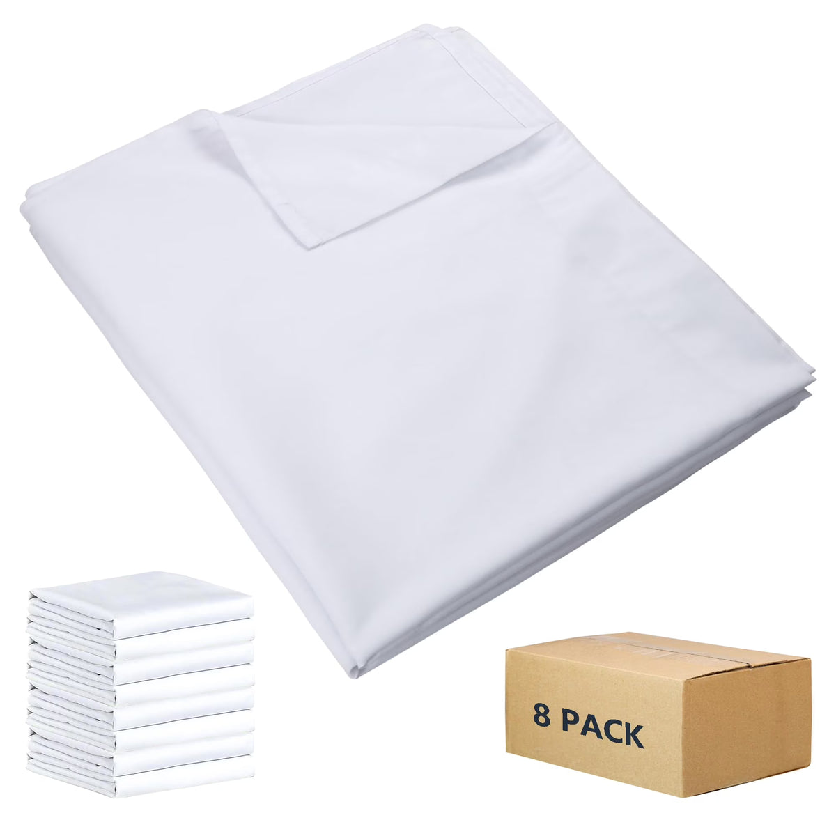 8 Pack Twin White Flat Sheets with Color Hems U966525