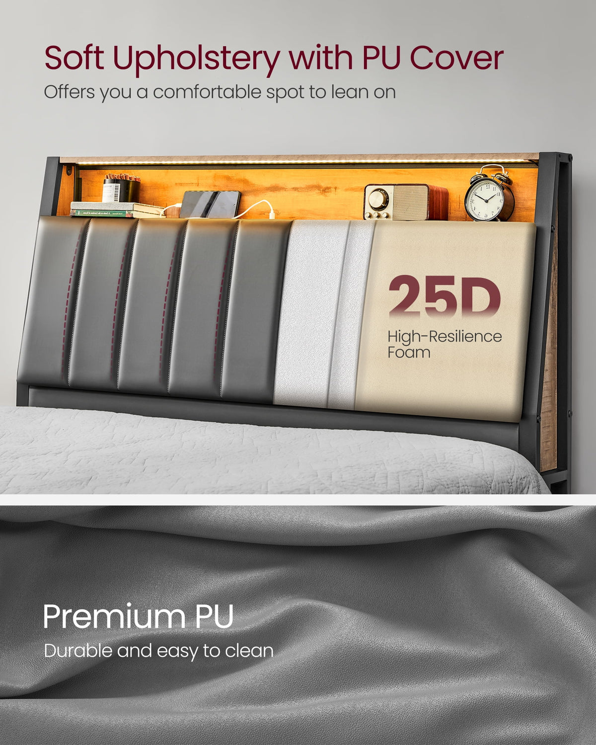 Full Size Bed Frame with Storage Headboard and Charging Station A367