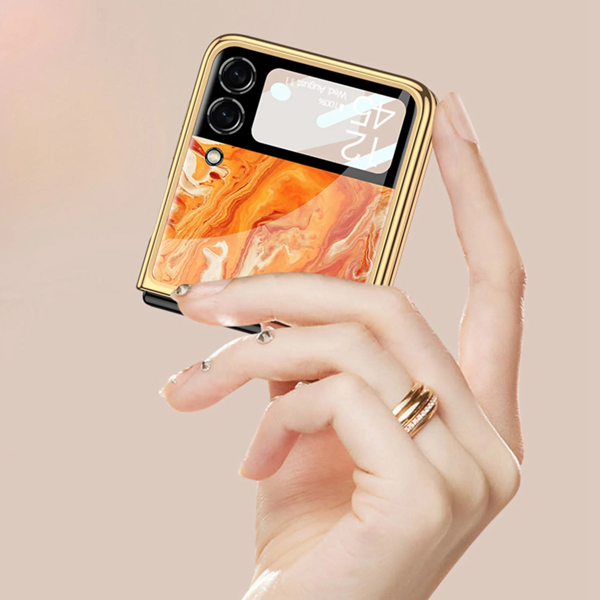 White Marble Striped Pattern Glass Phone Case for Samsung Galaxy Z Flip3 5G V685063