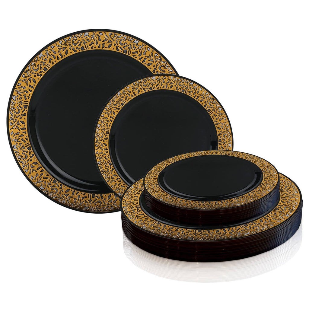 White with Gold Rim Disposable Plastic Salad Plates, 120 Pcs T80550