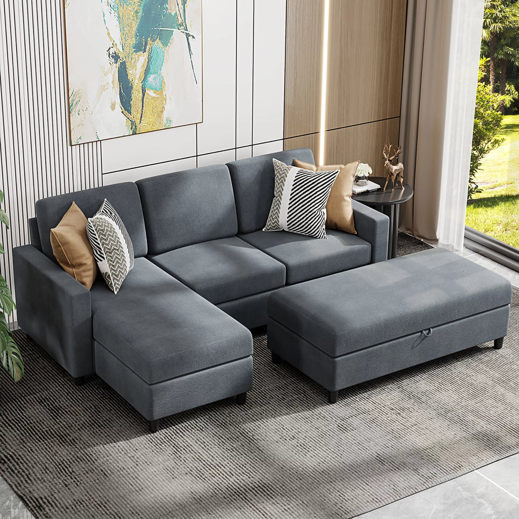 L-Shaped Convertible Sectional Sofa with Storage Ottoman I20500