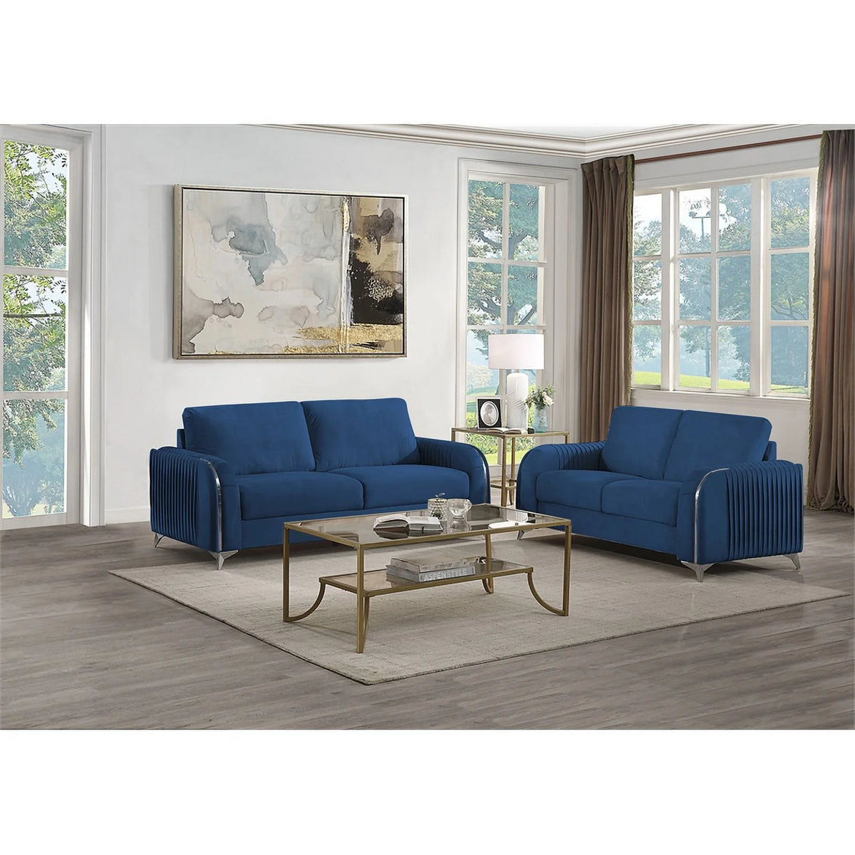Blue Velvet Upholstered Loveseat V89670