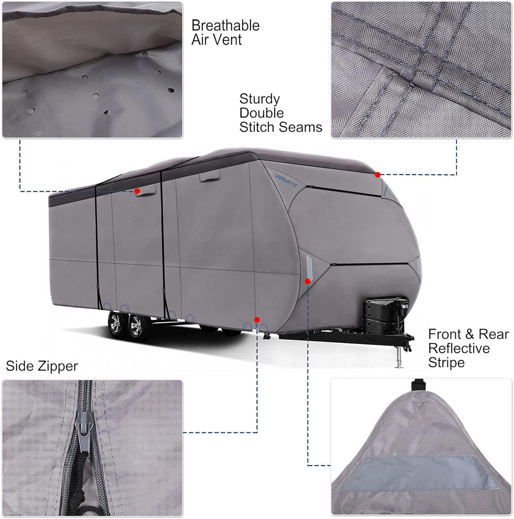 Upgraded Waterproof 500D Travel Trailer Cover with 4 Tire Covers, Tongue Jack Cover I542072