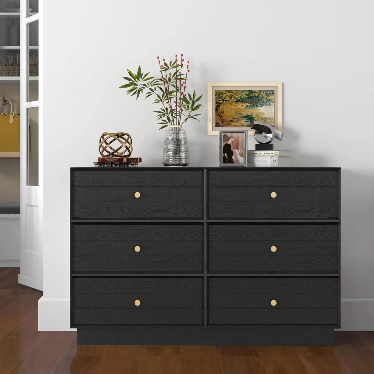 Black 6 Drawer Wood Dresser with Crystal Knobs B289