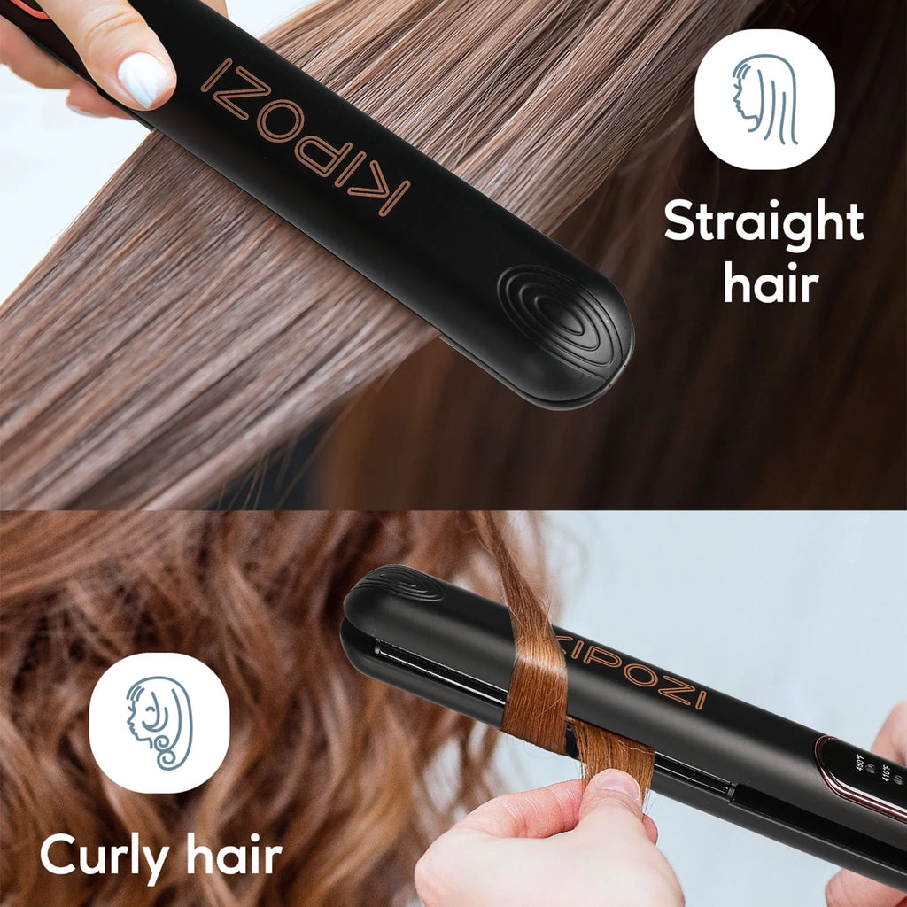 Black 1" Tourmaline Ceramic 2 In 1 Flat Iron Hair Straightener F212