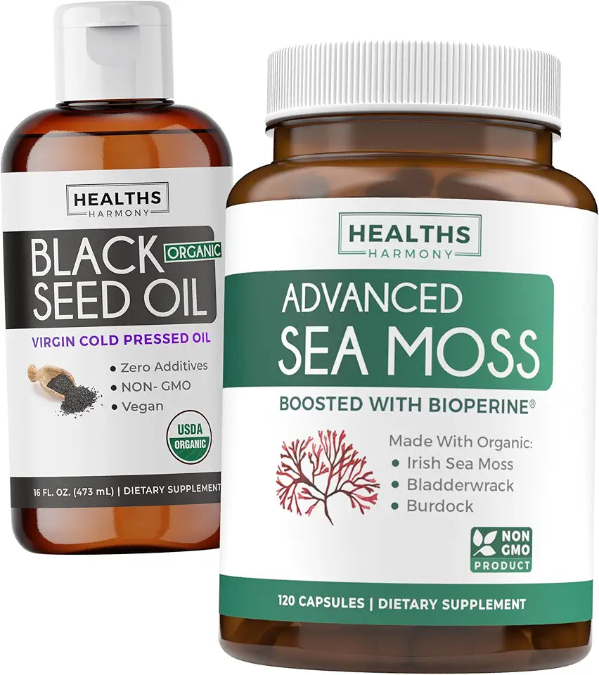 Black Seed Oil Liquid & Sea Moss 16fl.oz Cold-Pressed Vegan Q8922