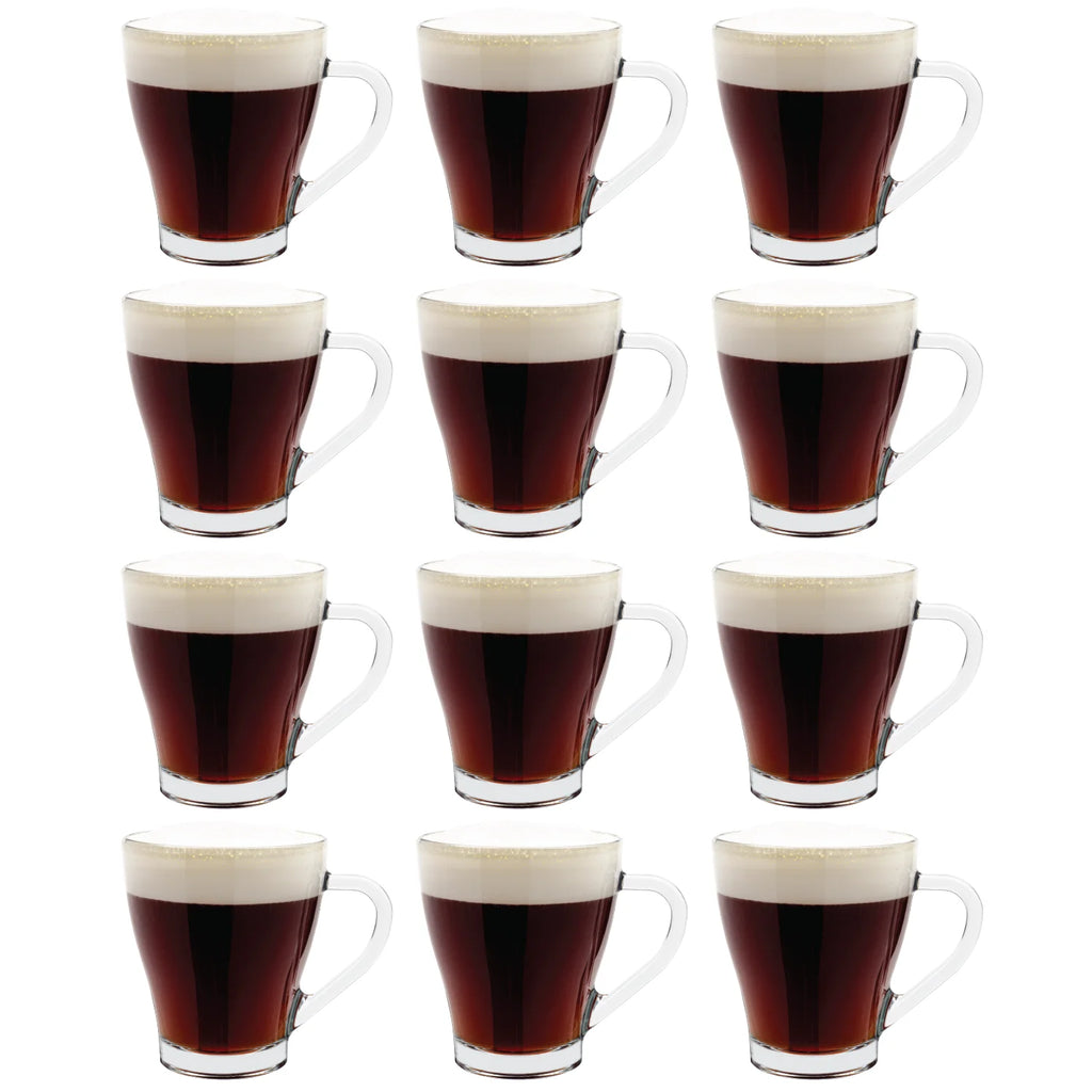 9 Ounce Glass Coffee Mugs, Set of 12 Clear Glass Mugs D955