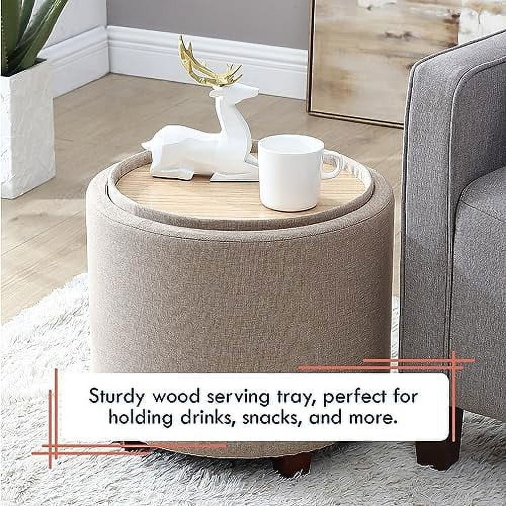 Round Velvet Ottoman with Lift Off Lid and Tray Lid G169424