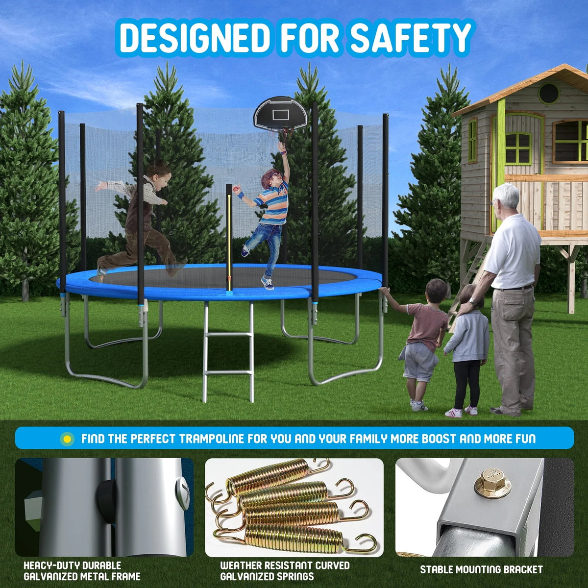 12FT Outdoor Trampoline with Enclosure Net D447
