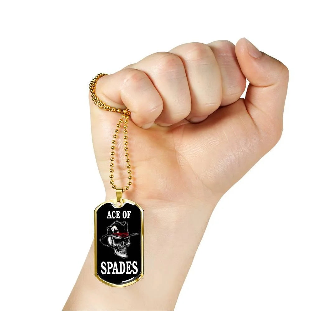 Skull Dog Tag Stainless Steel or 18k Gold 24" Chain I4689