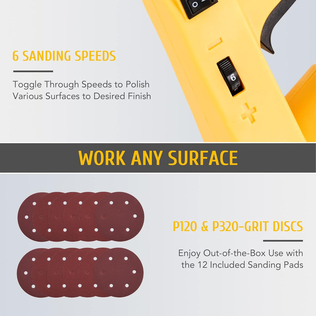 Folding Drywall Sander with Extendable Handle, 12 Sanding Discs, LED Light, 6 Speed X76612