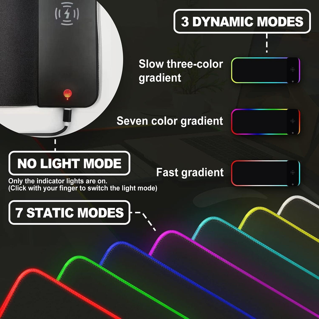 RGB Wireless Charging Mouse Pad 15W, Extra Large 900x300x4mm, Non Slip Rubber Base, Pack of 2 Z95971