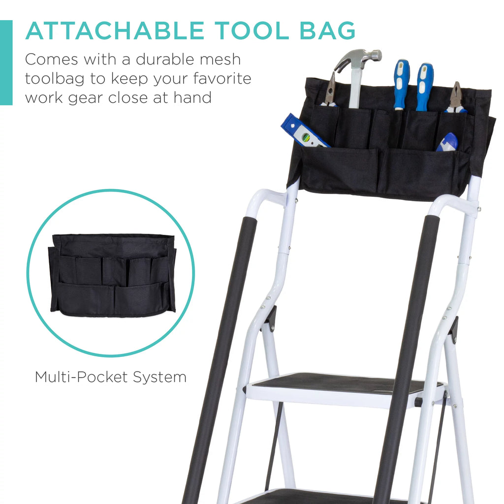 4-Step Portable Folding Anti-Slip Steel Ladder with Handrails M104952