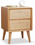 Rattan 2 Drawer Solid Oak Wood Nightstand R1665