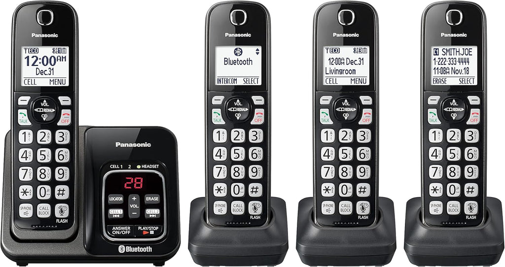 4 Cordless Handsets Expandable Cordless Phone System with Bluetooth, Answering Machine, Call Blocking - Metallic Black A69507