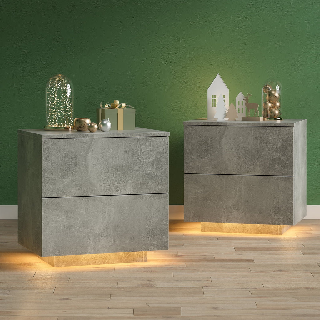 LED Nightstands Set of 2 with 2 Drawers D3965