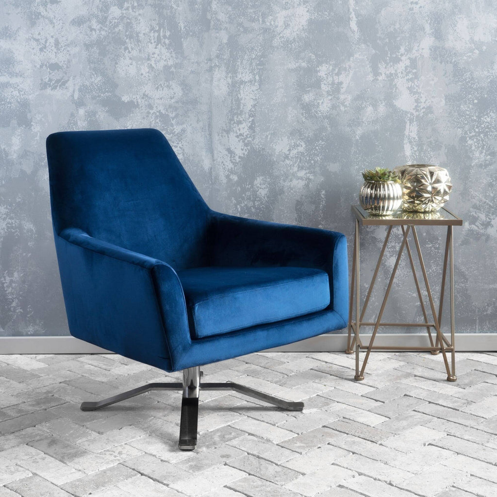Navy Blue and Silver Vintage Swivel Club Chair W913