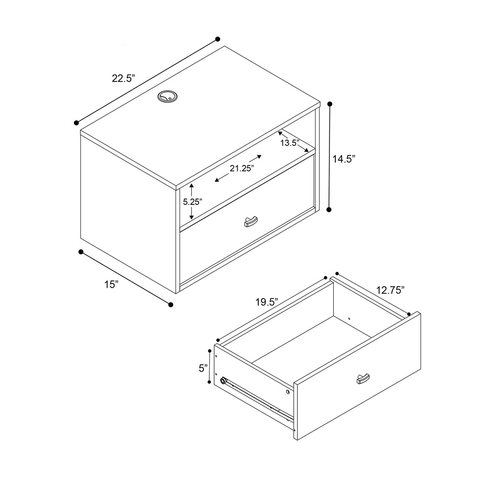 Black Floating Nightstand With Open Shelf X376