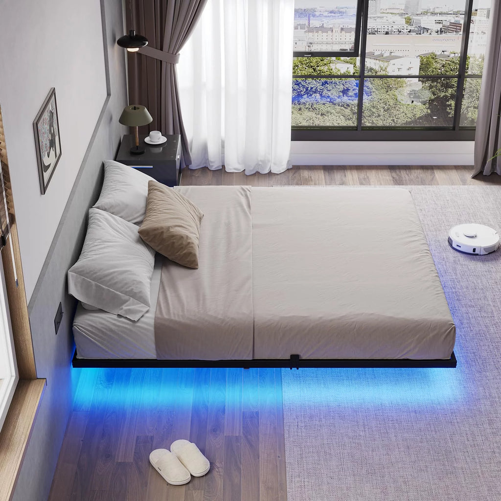 Queen Metal Platform Bed Frame with LED Lights Y551