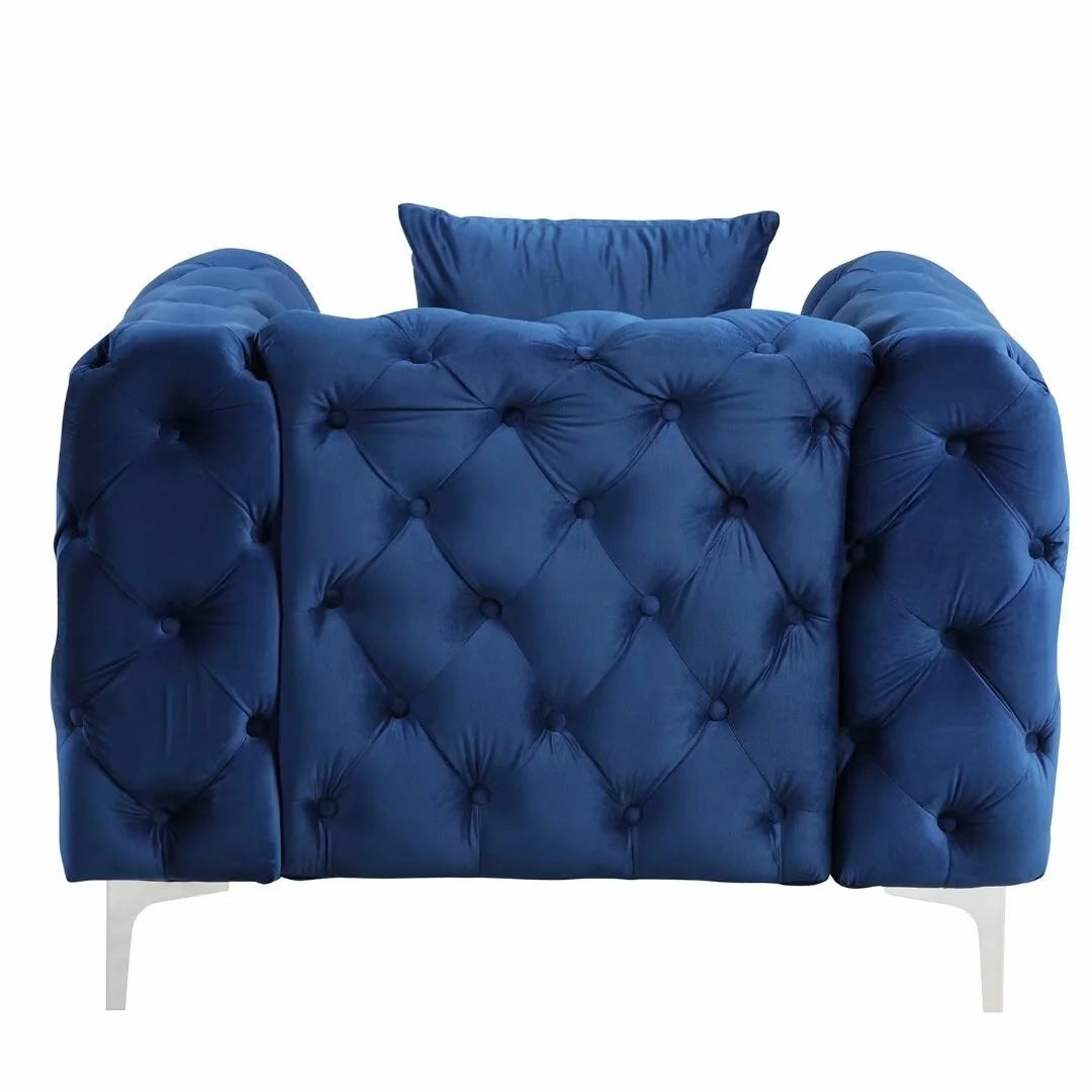 Blue Velvet Button Tufted Accent Chair Q5988
