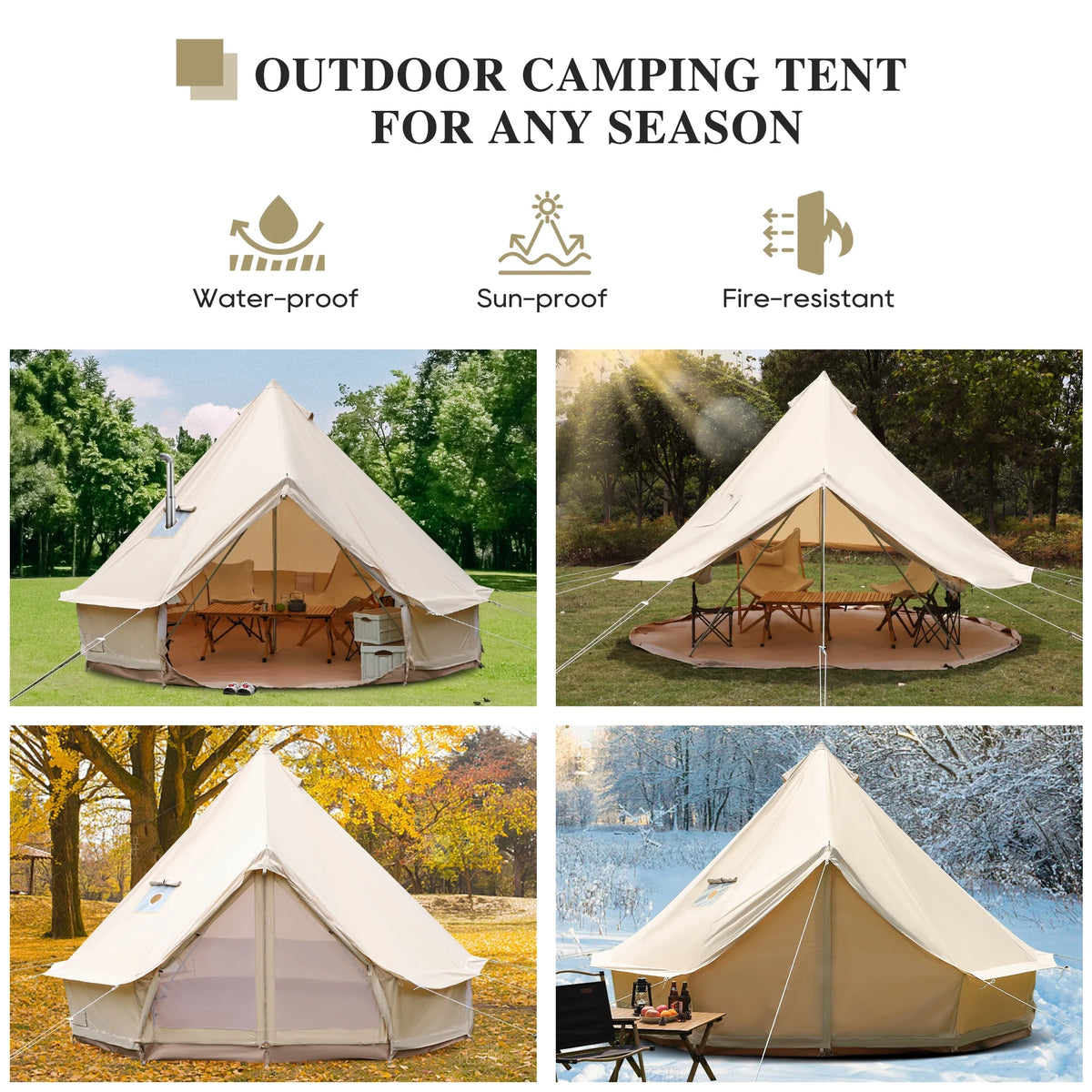 Cotton Canvas Bell Tent with Stove Jack, 4 Season, 5M, Green B8187