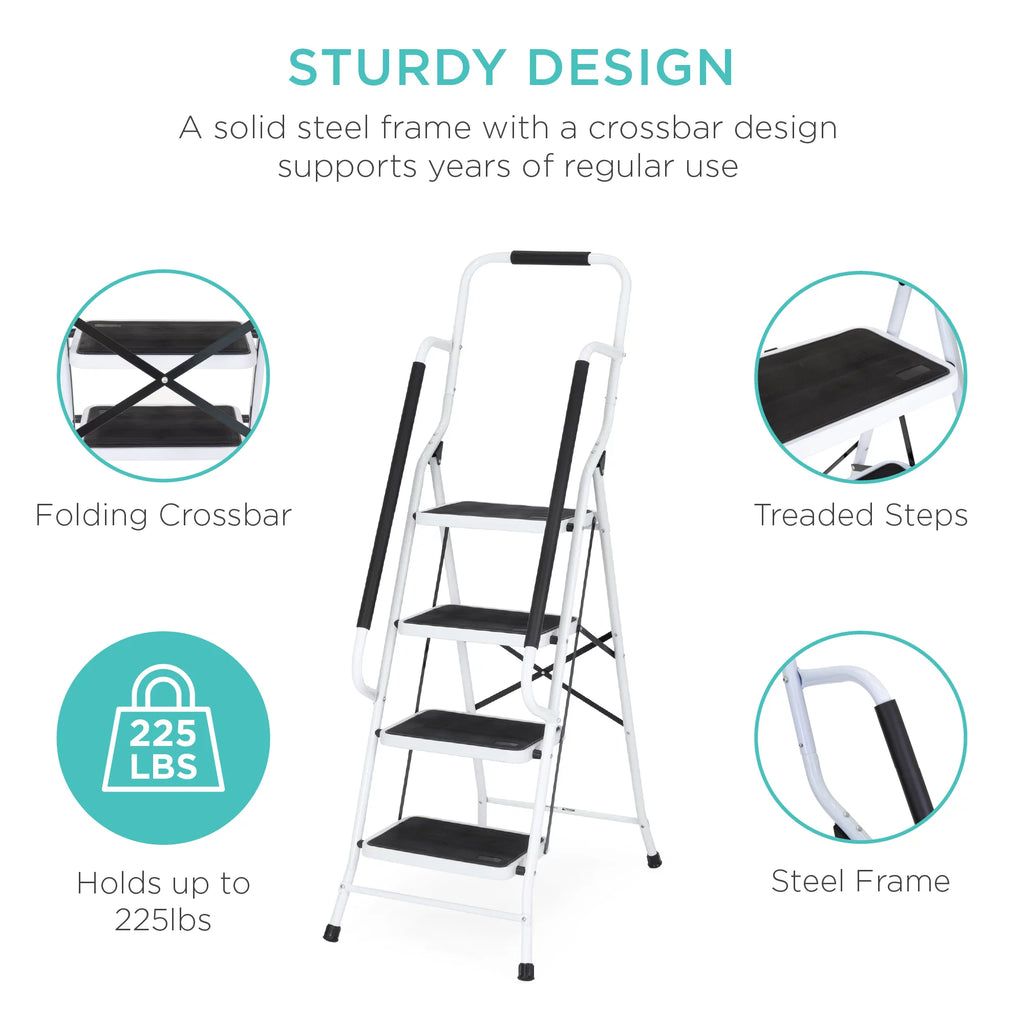 4-Step Portable Folding Anti-Slip Steel Ladder with Handrails M104952