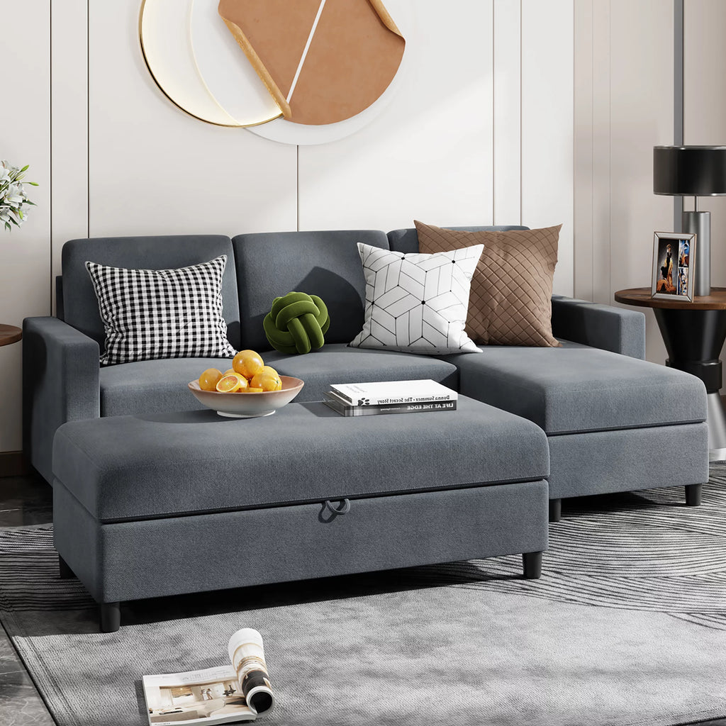 L-Shaped Convertible Sectional Sofa with Storage Ottoman I20500
