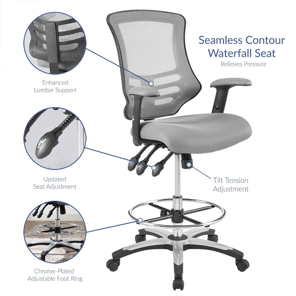 Gray Mesh Drafting Chair U456