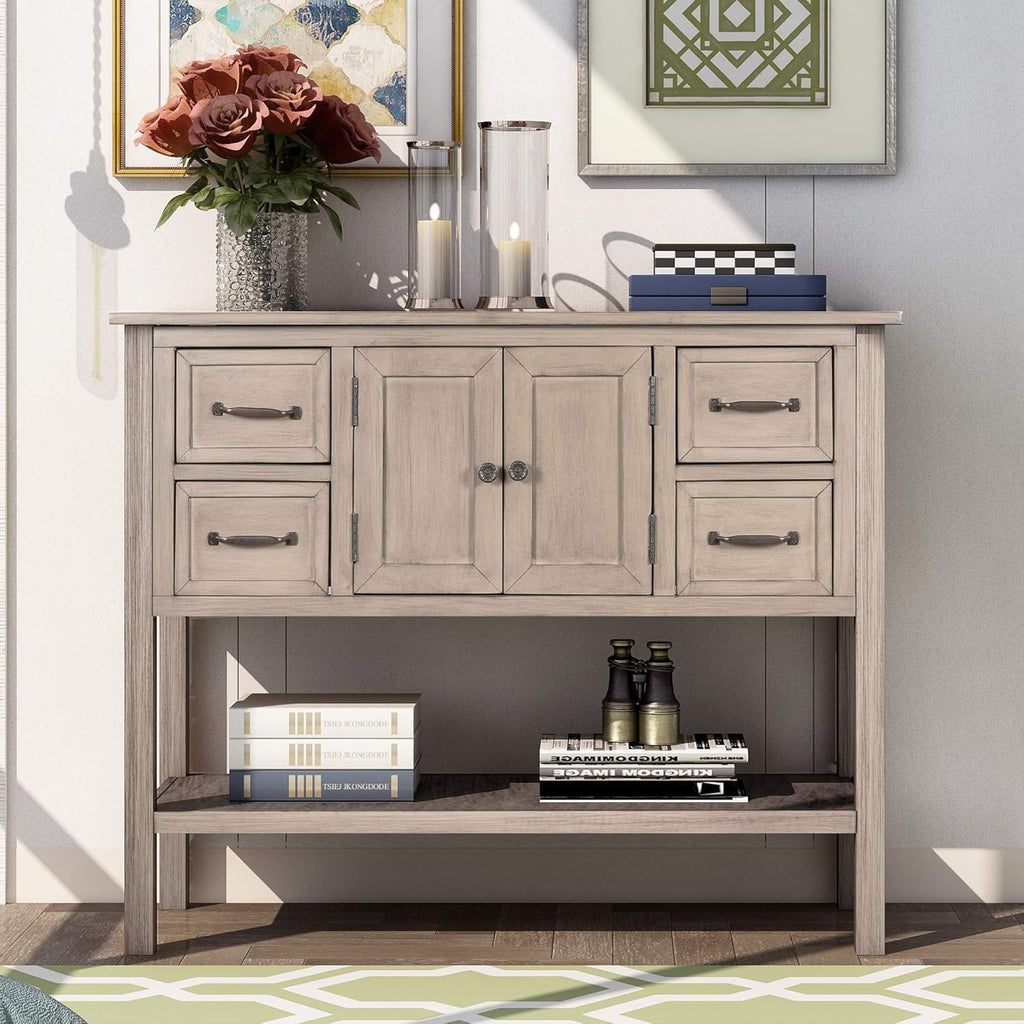 Espresso Wood Console Table with 2 Drawers, 2 Cabinets, 1 Shelf P40651
