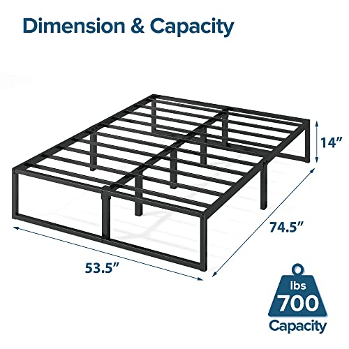 14 Inch Metal Platform Bed Frame, Steel Slat Support, Black, Full U711