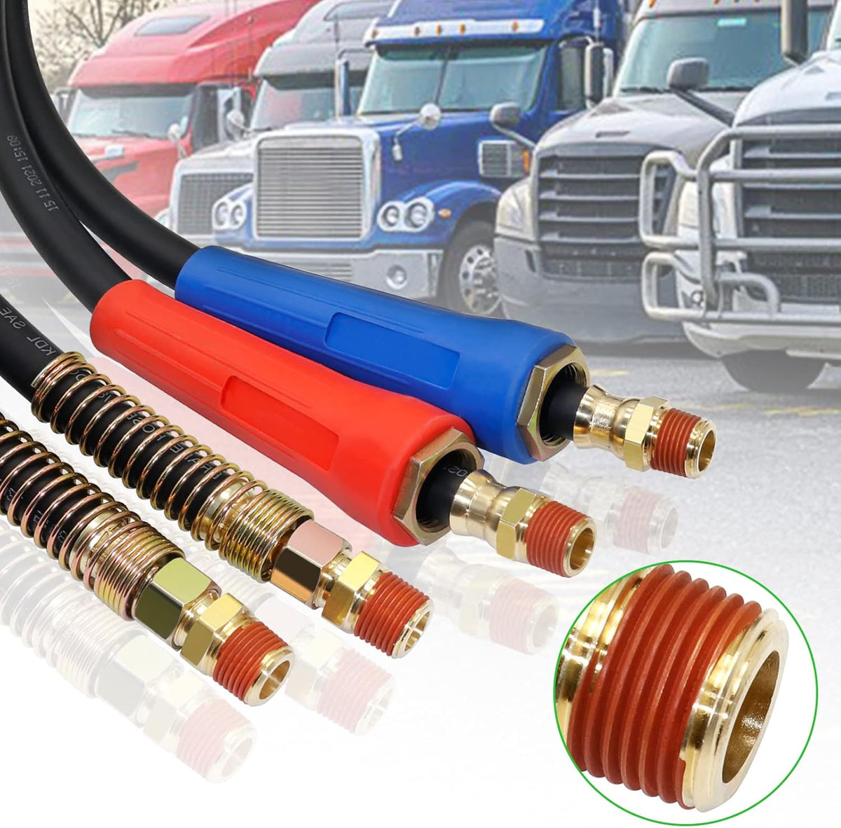 15 Ft Heavy Duty 7 Way ABS Electrical Cable and Rubber Air Line Hose Assemblies with Aluminum Glad Hands and Extension Handles N269