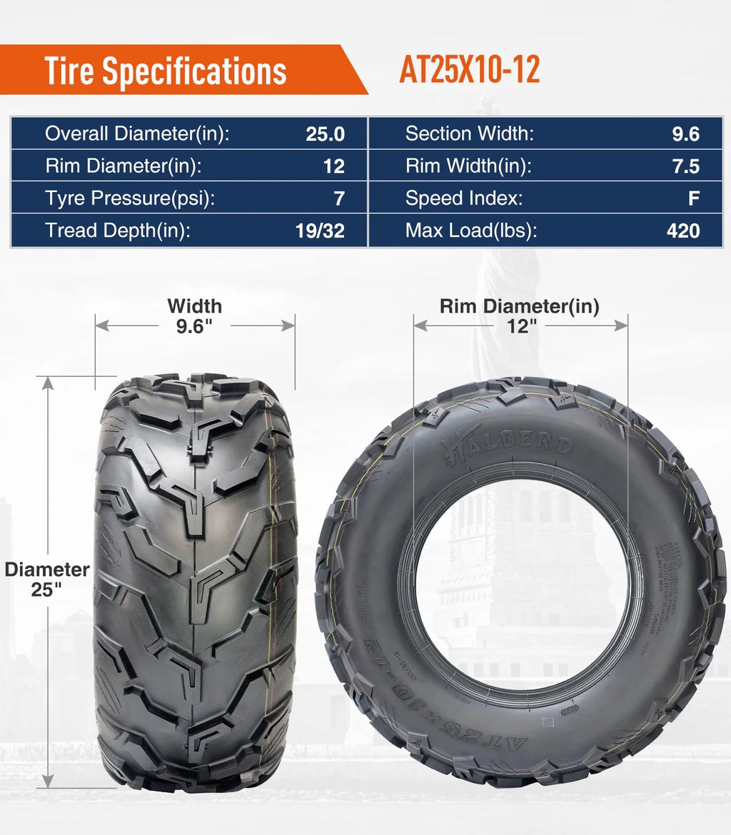 Set of 4 ATV/UTV Tires 25x8-12 Front & 25x10-12 Rear 6PR All Terrain G8490