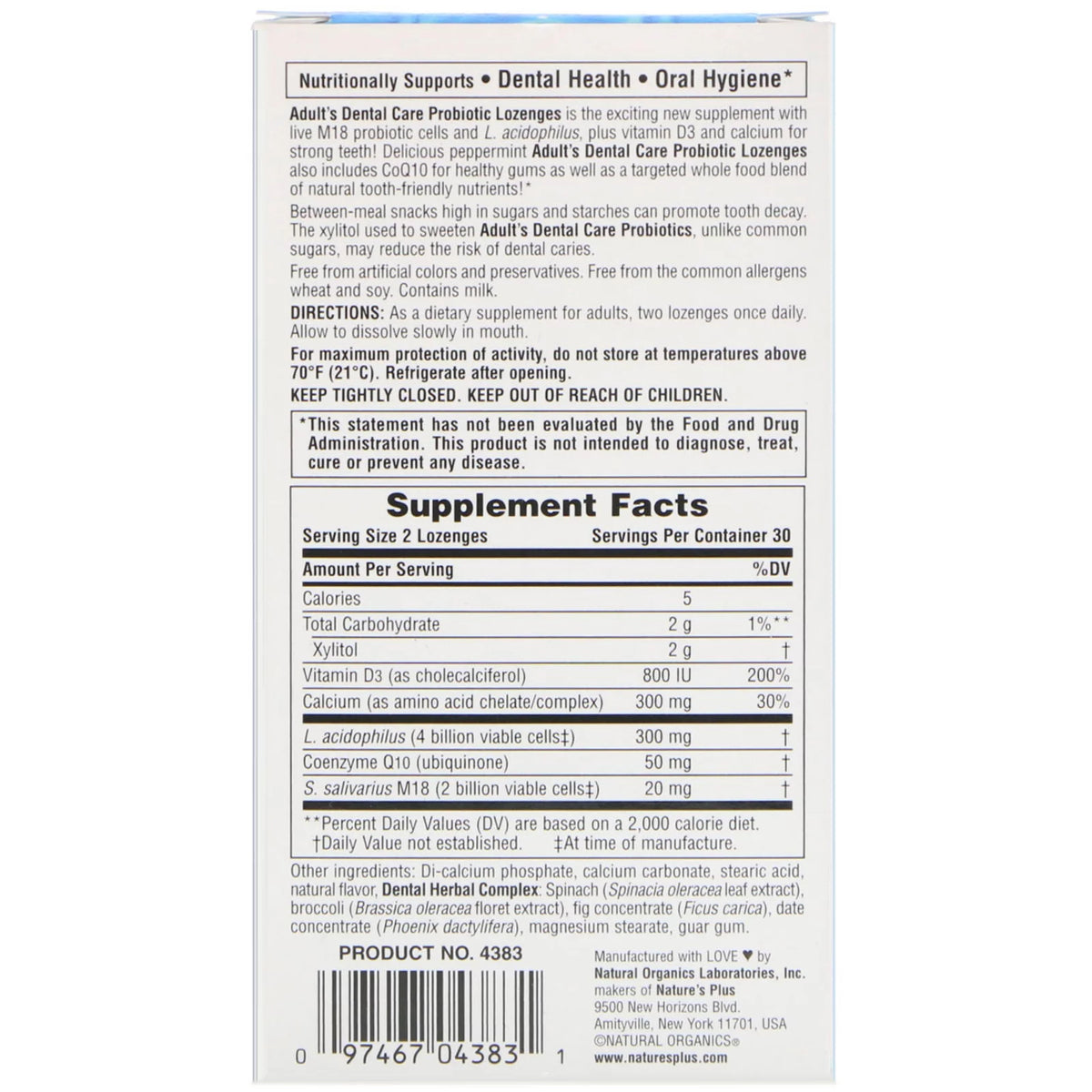 Peppermint Probiotic Lozenges K362135