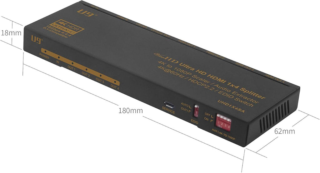 1 in 4 Out HDMI 2.0 4K Splitter with 4K to 1080P Downscaler U778