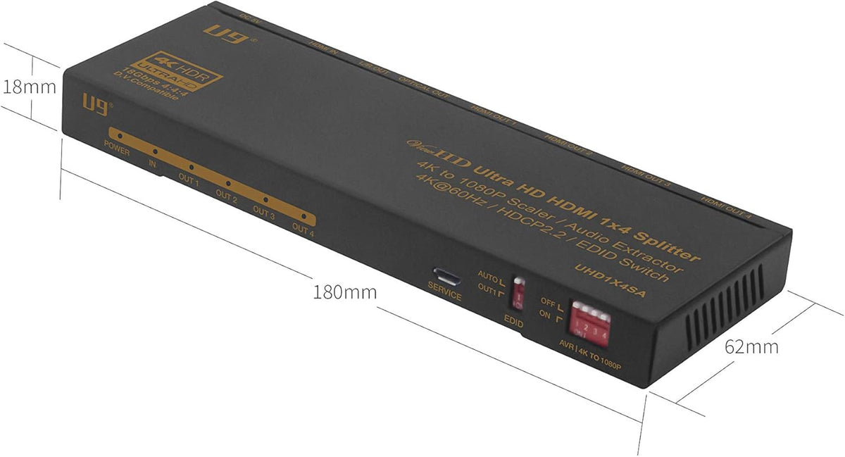 1 in 4 Out HDMI 2.0 4K Splitter with 4K to 1080P Downscaler U778