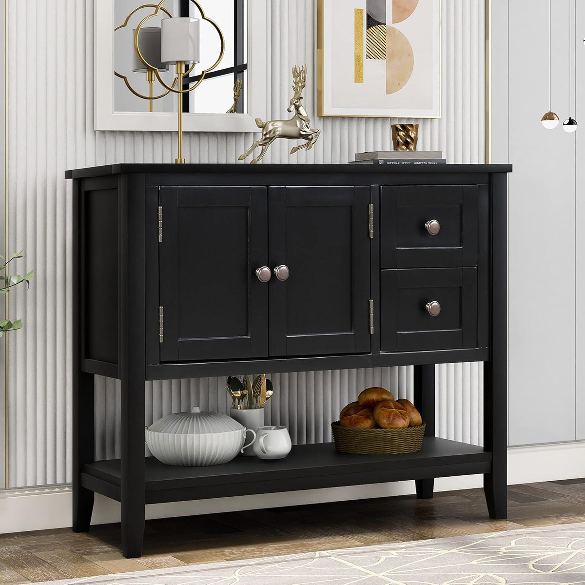 Espresso Wood Console Table with 2 Drawers, 2 Cabinets, 1 Shelf P40651